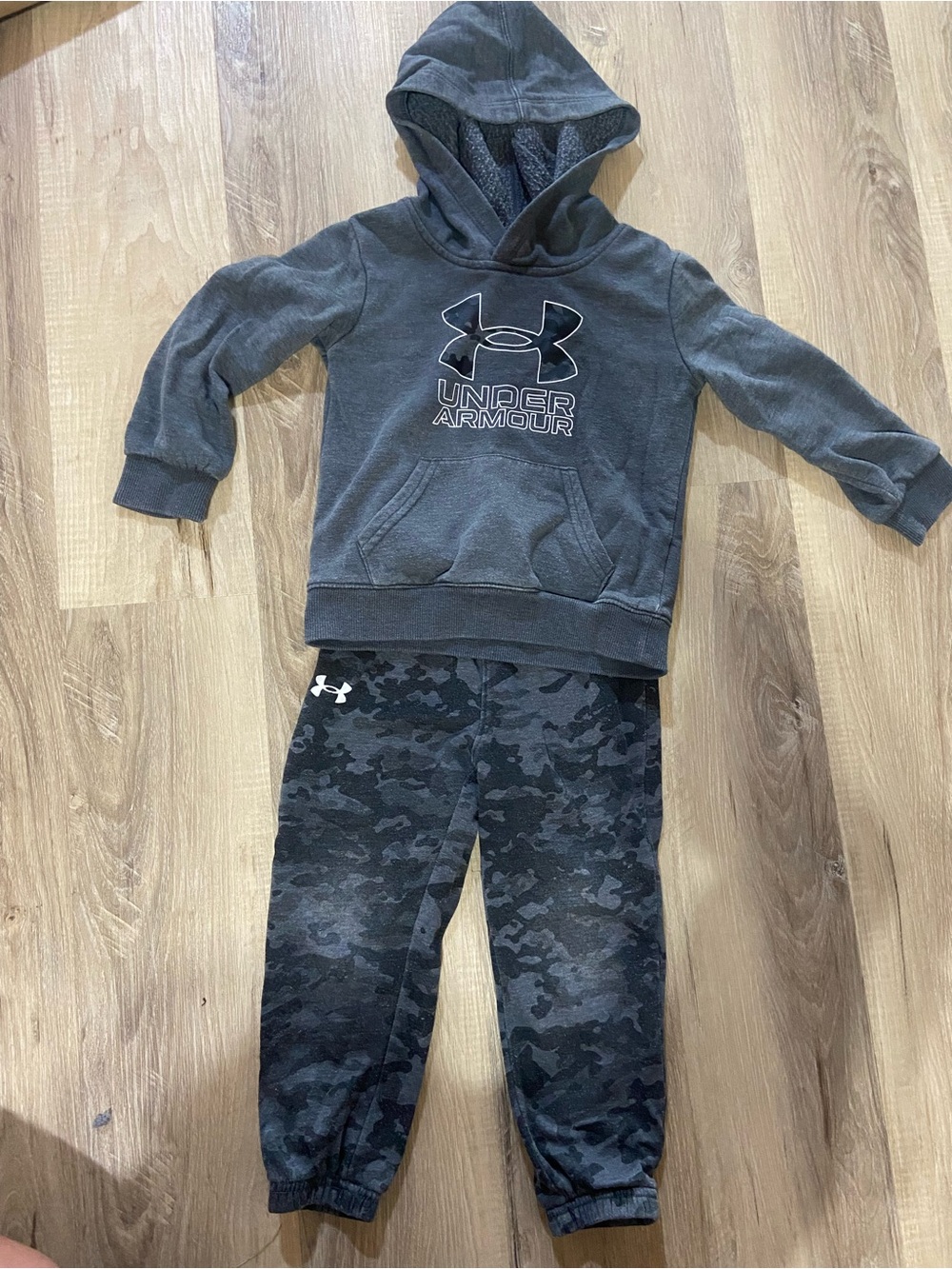 Under Armour Kids Gray Hoodie with Dark Camo Joggers